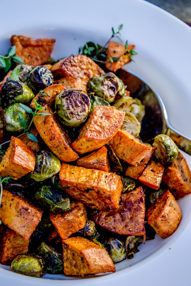 Roasted Sweet Potatoes and Brussels Sprouts